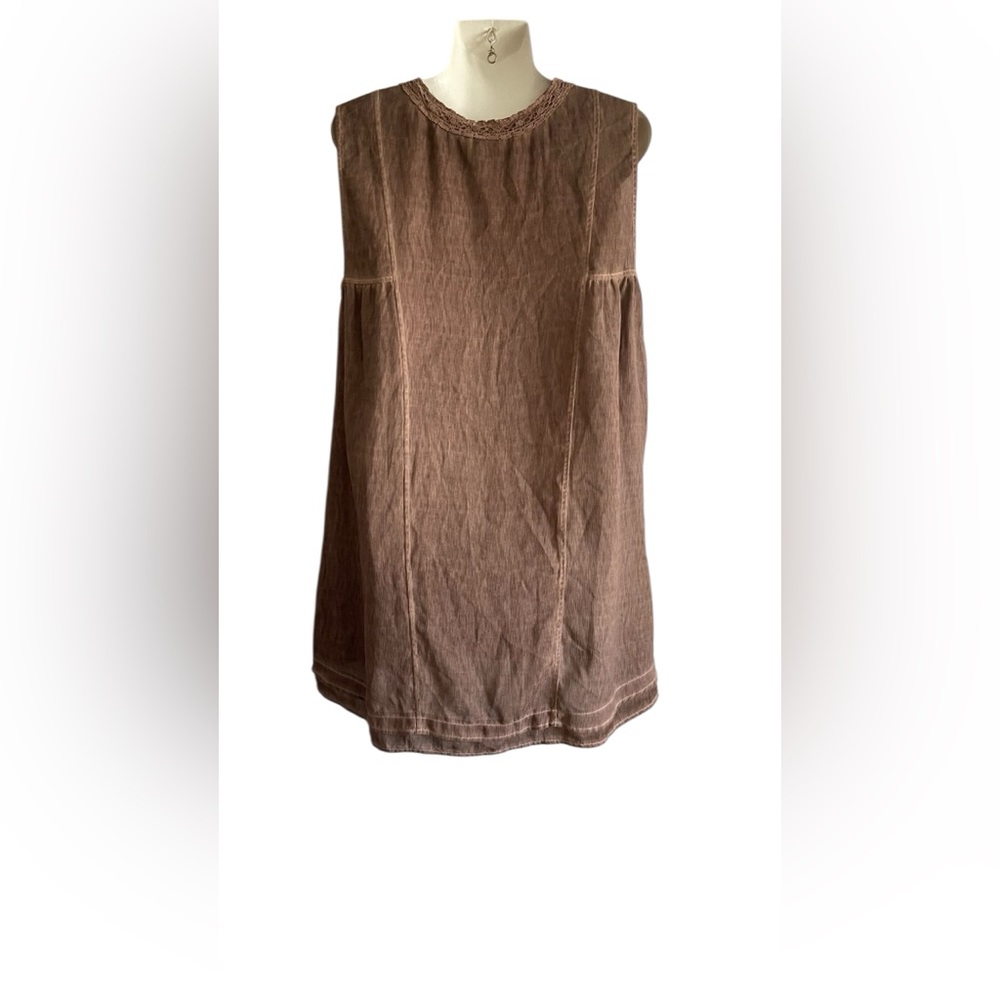 Pretty Angel Linen Blend Lace Trim V-Neck Peplum Top
Sleeveless Brown Sz.S - Picture 2 of 6